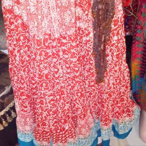 SOLD!! Lovely Orange and Teal Hem Maharani ATS 25 Yard Skirt 36"